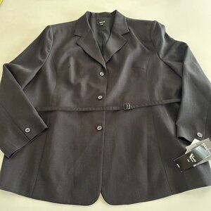 NWT Vanetti Women Lined Notch Lapel Blazer Black 22W Belt Gray Stripe Office Boh